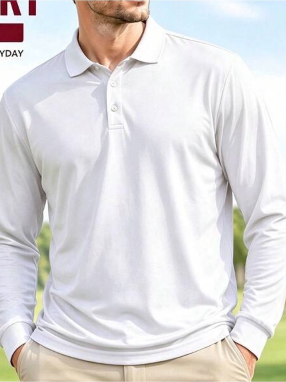 Men's Long Sleeve Polo Shirt - White Long Sleeve Performance Polo